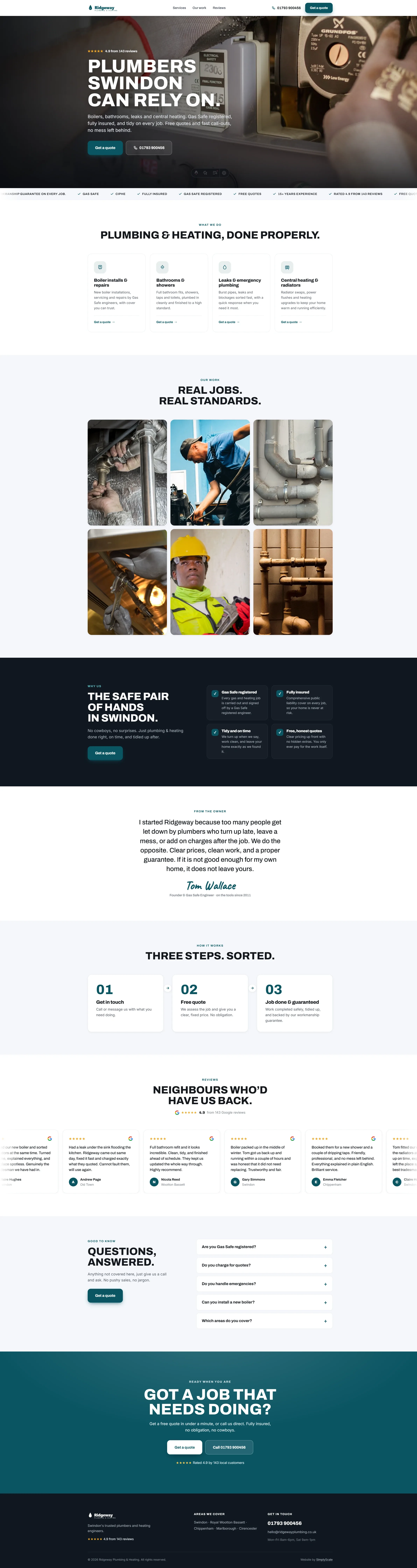 Ridgeway Plumbing & Heating website — Plumbing & Heating