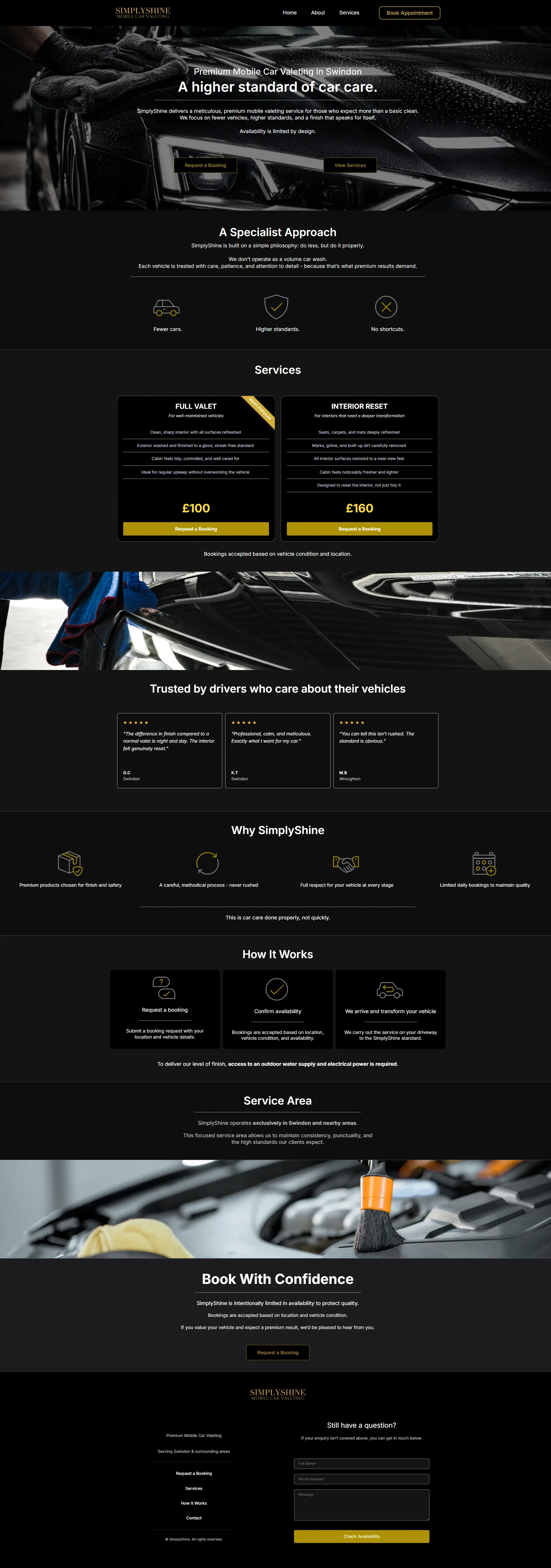 SimplyShine website — Mobile Car Valeting