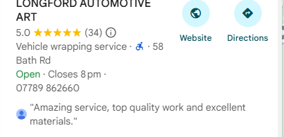 Longford Automotive Art shown as the top organic Google result for car wrapping swindon