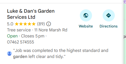 Luke and Dan's Garden Services shown as the top organic Google result for garden services royal wootton bassett
