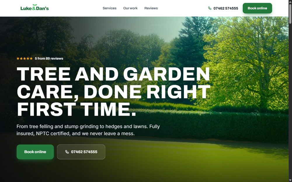 The new Luke and Dan's website hero section, rebuilt by SimplyScale